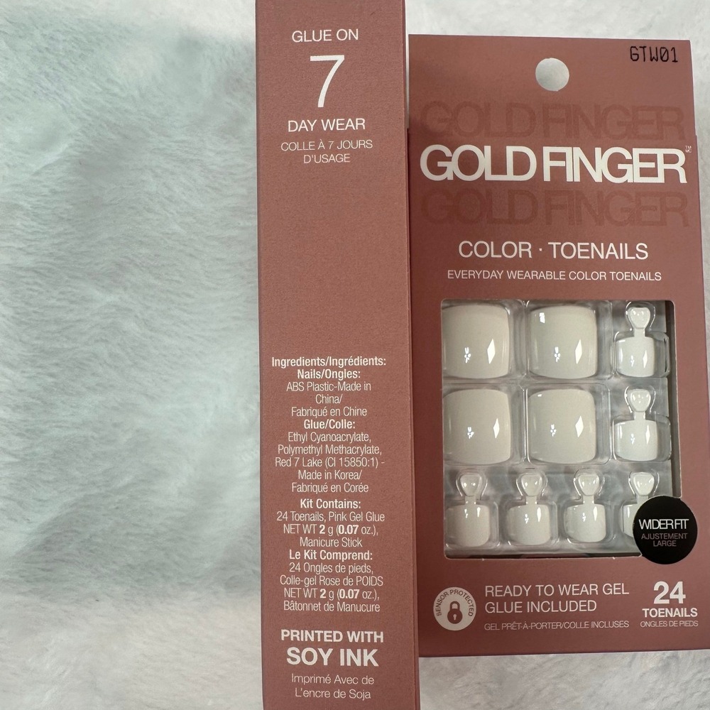 2 pack Gold Finger Color Toenails 2pk White Wider‎ Fit Ready To Wear Gel 24ct - Picture 5 of 6